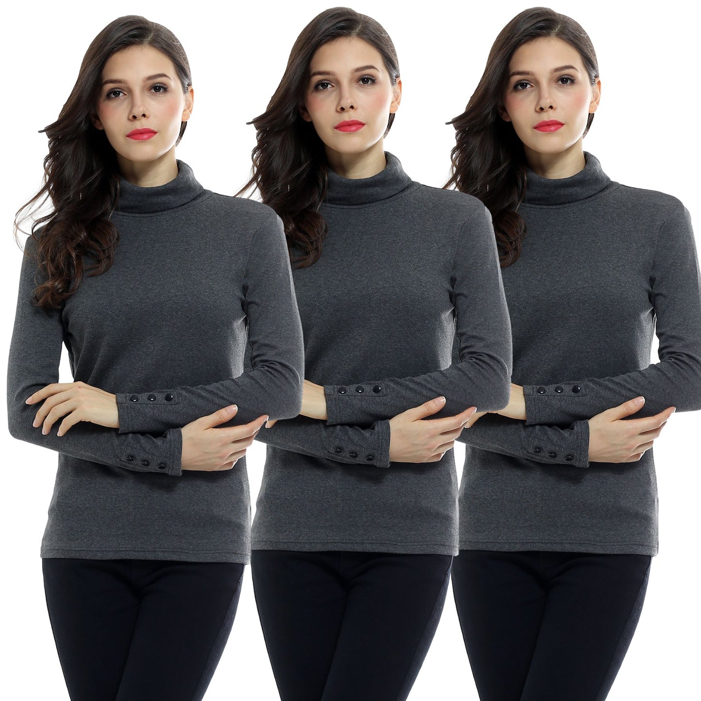 Sofishie Long Sleeve Shirt with Turtle-Neck-3Pack