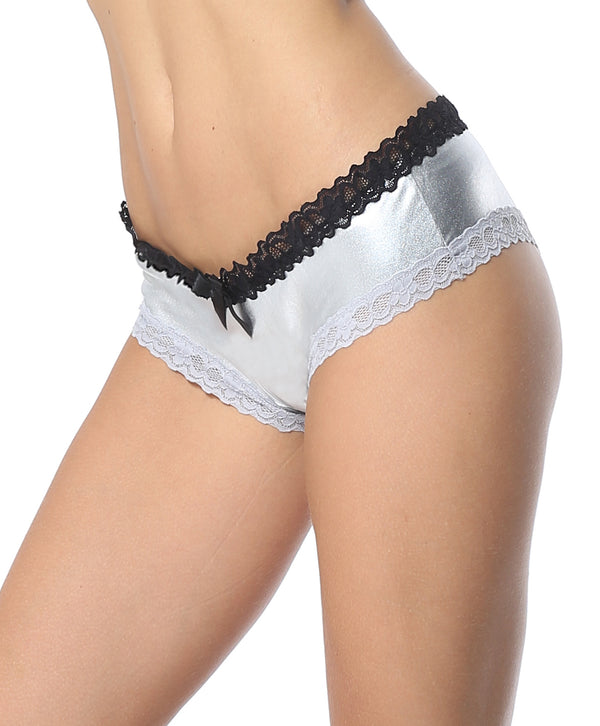 Sofishie Sexy PVC Open Crotch V-Back Panty - Silver