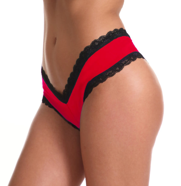 Sofishie Sexy V-back Criss Cross Panties - Red Black - Large